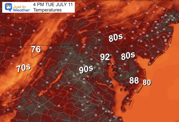 July 11 weather temperatures Tuesday morning