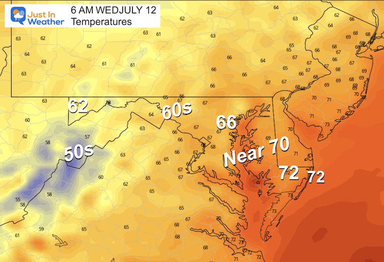 July 11 weather temperatures Wednesday morning
