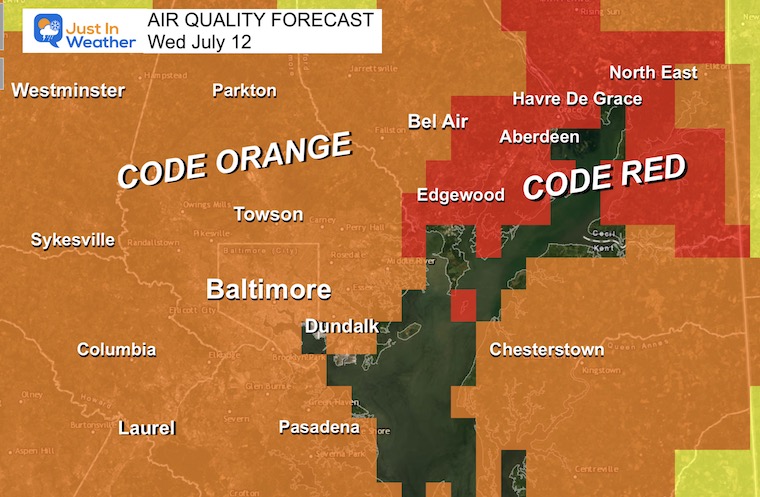 July 12 weather air quality Maryland northeast