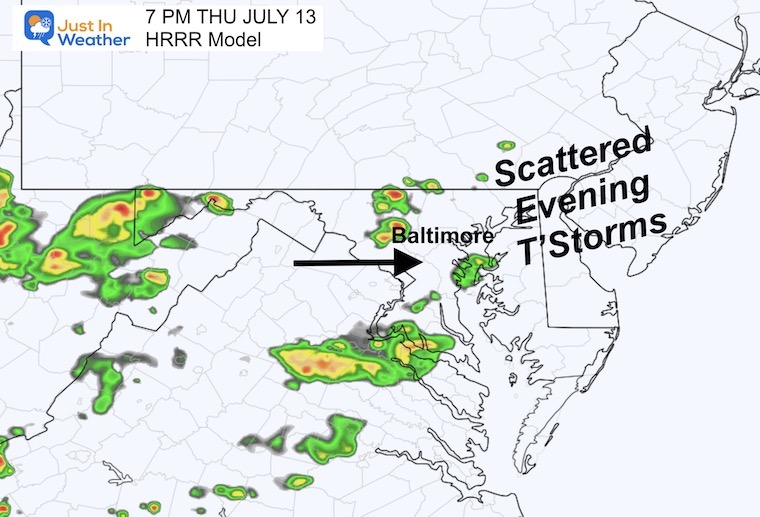 July 13 weather radar forecast Thursday evening