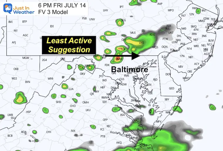 July 14 weather radar forecast Friday 6 PM FV3