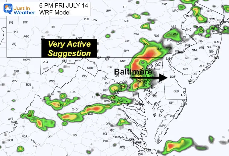 July 14 weather radar forecast Friday 6 PM WRF