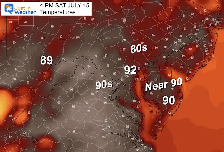 July 14 weather temperatures Saturday afternoon