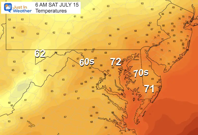 July 14 weather temperatures Saturday morning