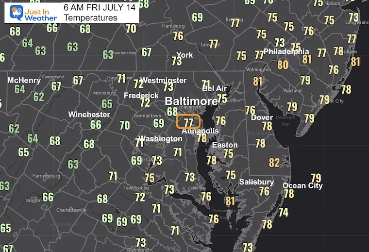 July 14 weather temperatures Friday morning