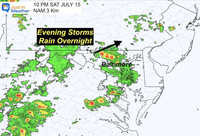 July 15 weather forecast radar Saturday night