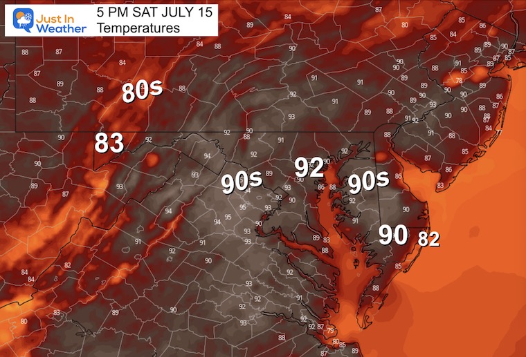 July 15 weather temperatures Saturday afternoon