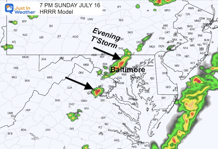 July 17 weather forecast radar Sunday Evening