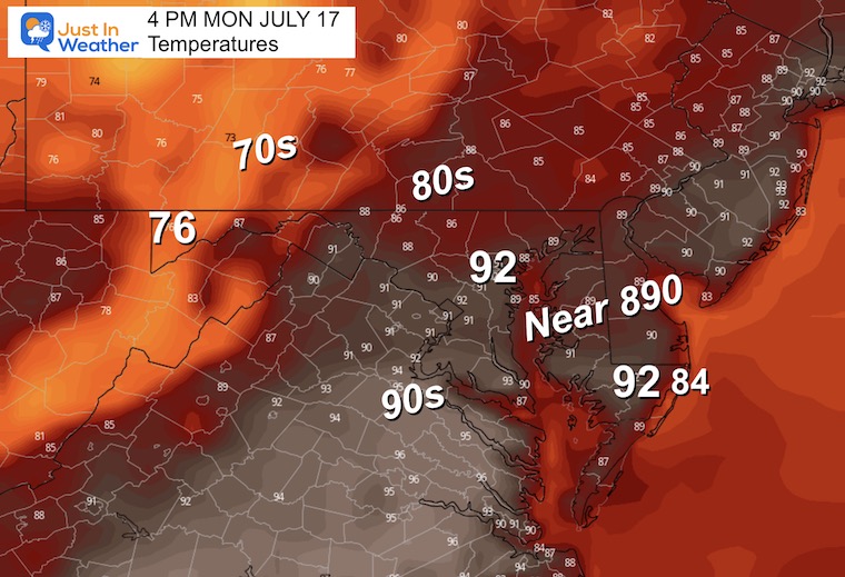 July 17 weather forecast temperatures Monday afternoon