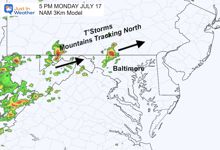 July 17 weather forecast radar storm Monday 5 PM