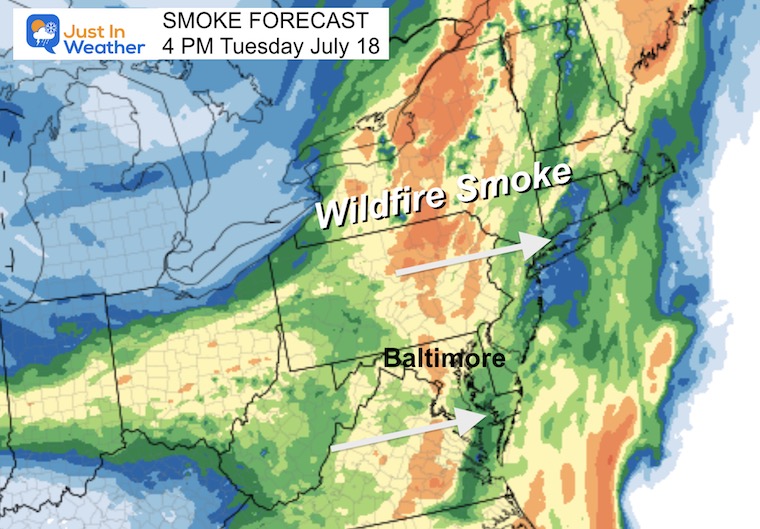 July 18 weather smoke forecast Tuesday 4 pm