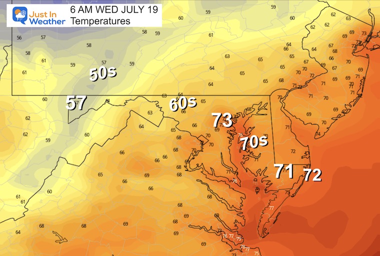July 18 weather temperatures Wednesday morning