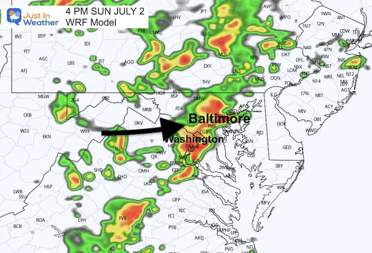 July 2 weather forecast radar Sunday 4 PM