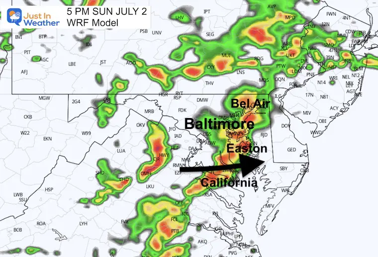 July 2 weather forecast radar Sunday 5 PM