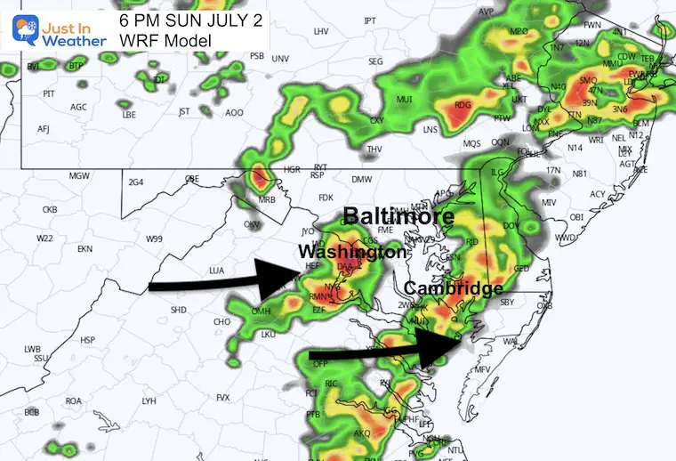 July 2 weather forecast radar Sunday 6 PM