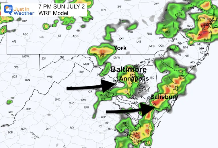 July 2 weather forecast radar Sunday 7 PM