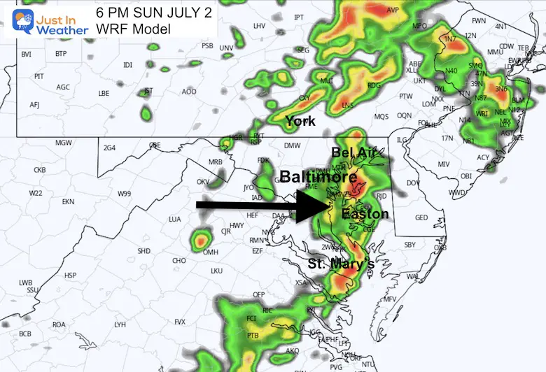 July 2 weather radar forecast Sunday 6 PM
