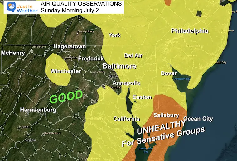 July 2 weather air quality Sunday morning