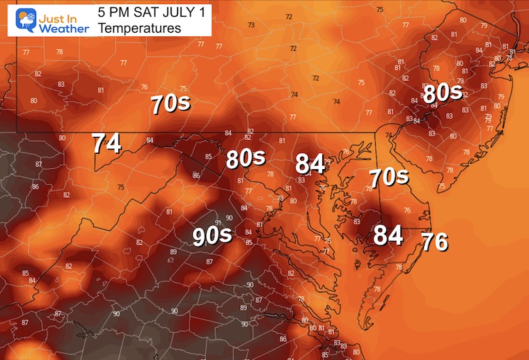 July 1 forecast temperatures Saturday afternoon