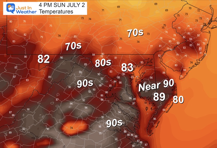 July 1 forecast temperatures Sunday afternoon