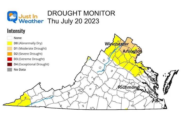 July 20 weather drought map Virginia