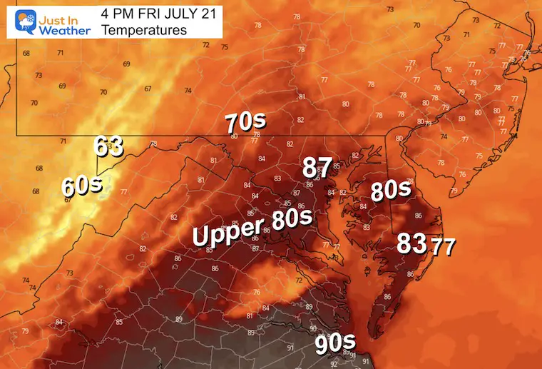 July 20 weather temperature forecast Friday afternoon