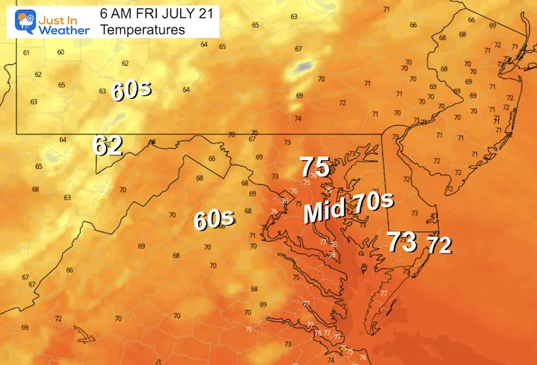 July 20 weather temperature forecast Friday morning