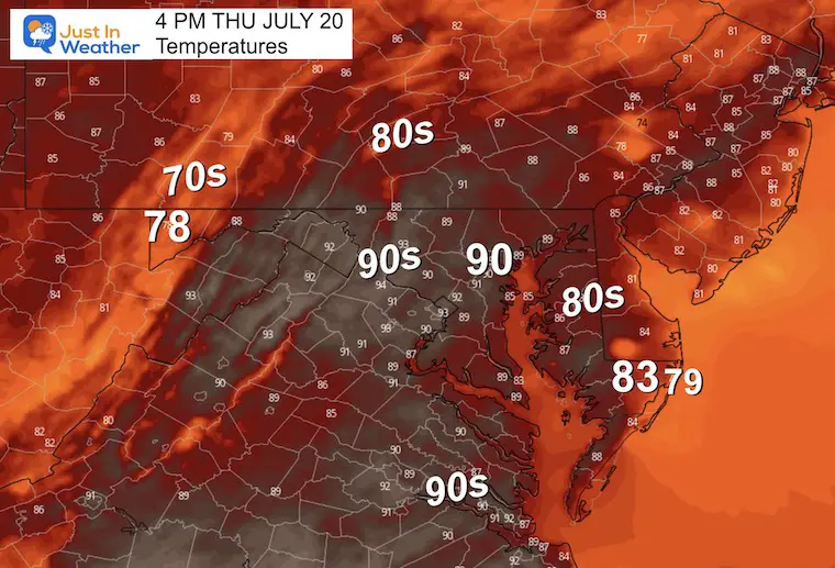 July 20 weather temperature forecast Thursday afternoon