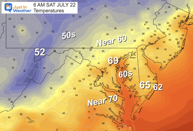 July 21 weather forecast temperatures Saturday morning
