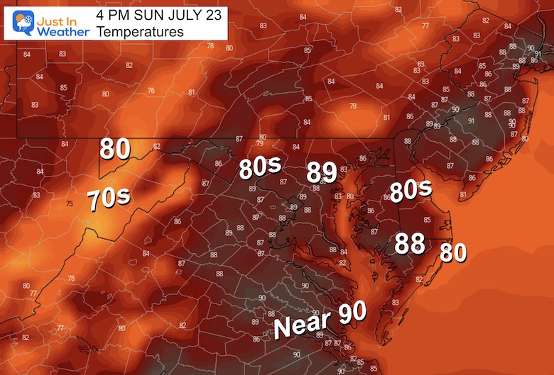 July 22 weather temperatures Sunday afternoon