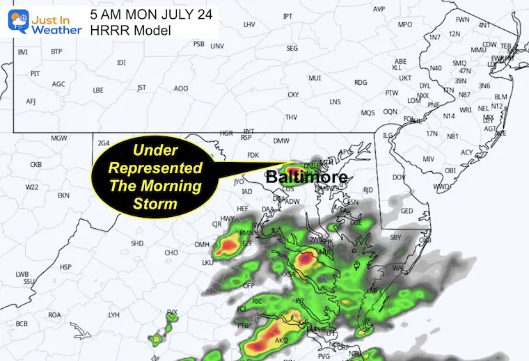 July 24 weather Monday morning storm radar forecast HRRR