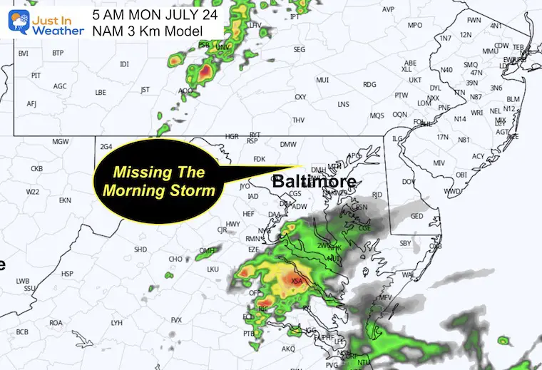 July 24 weather Monday morning storm radar forecast NAM 3 Km
