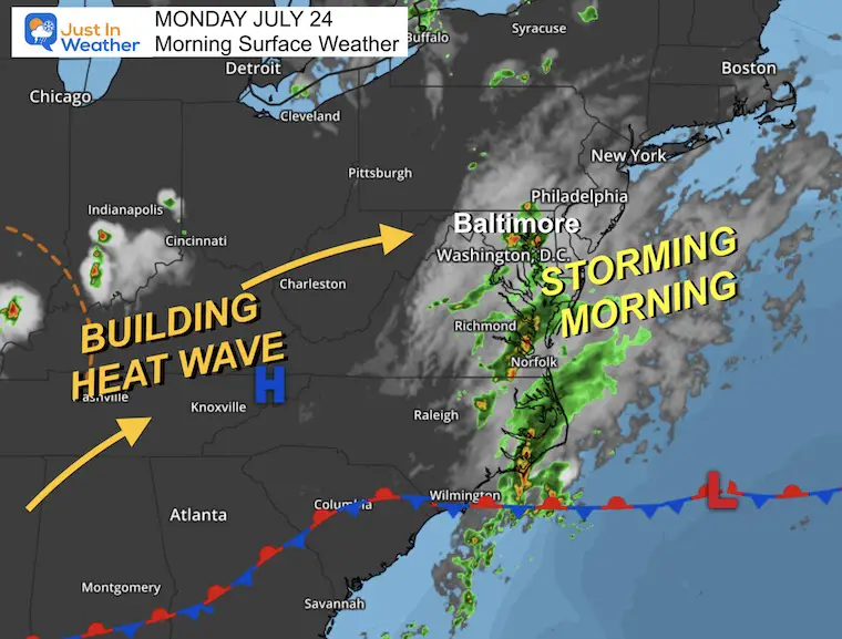 July 24 weather Monday morning storm map