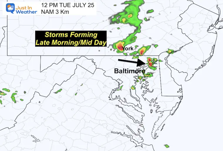 July 25 weather storm radar Tuesday Noon