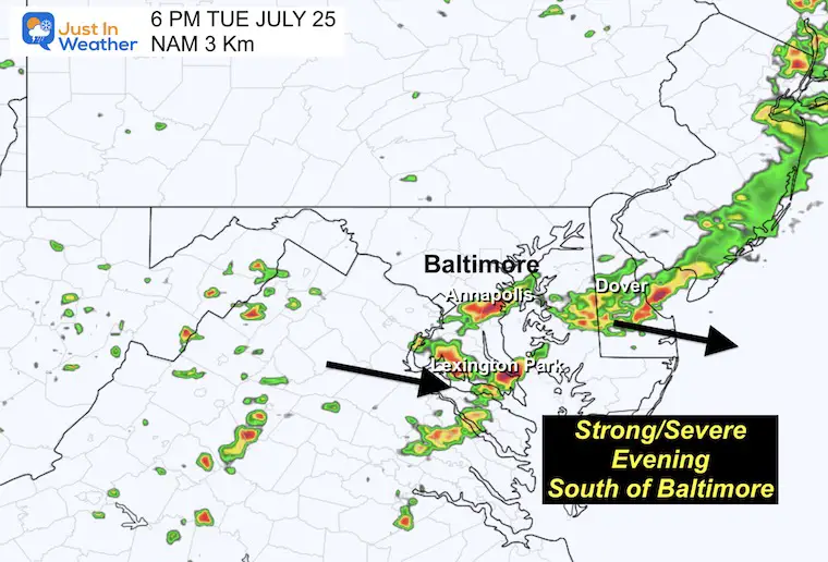 July 25 weather storm radar Tuesday 6 PM