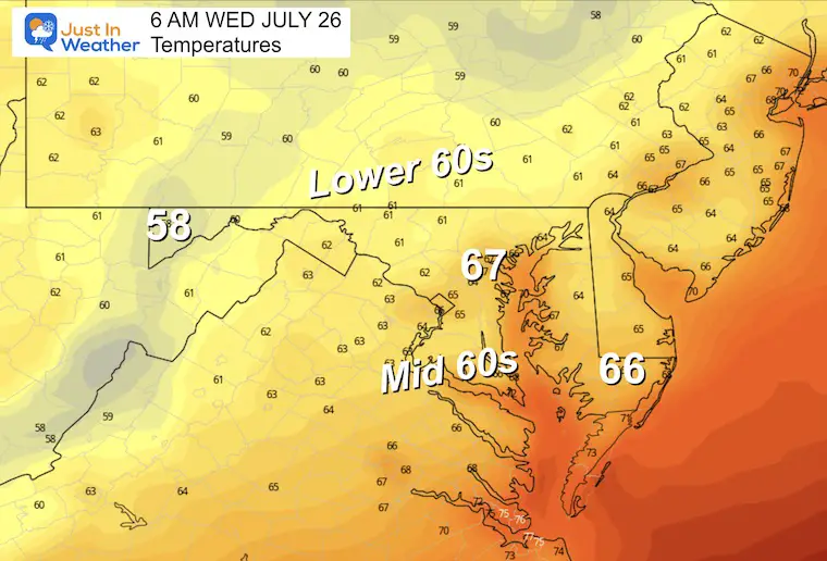 July 25 weather temperature forecast Wednesday morning