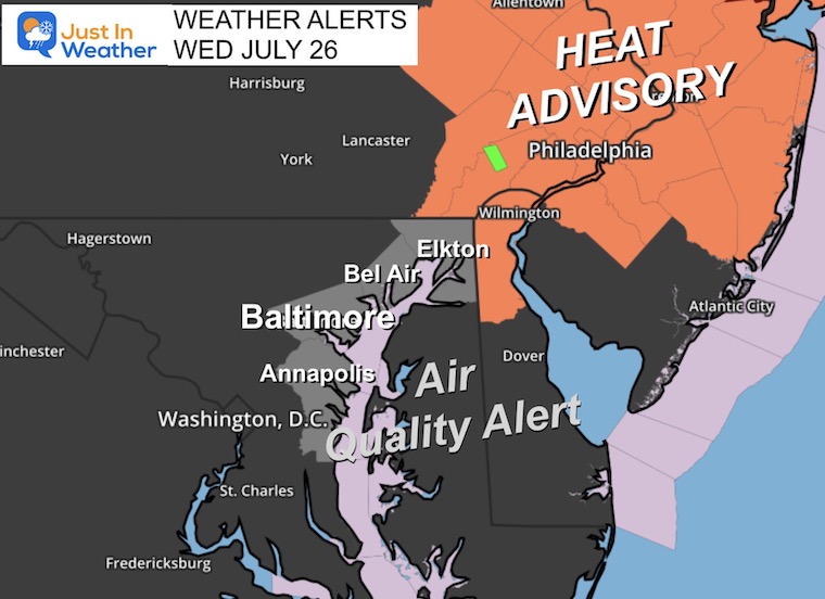 July 26 weather alerts Het Air Quality Wednesday