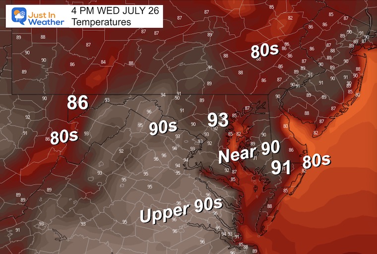 July 26 weather forecast temperatures Wednesday Afternoon