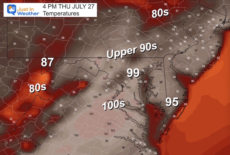 July 26 weather forecast temperatures Thursday afternoon