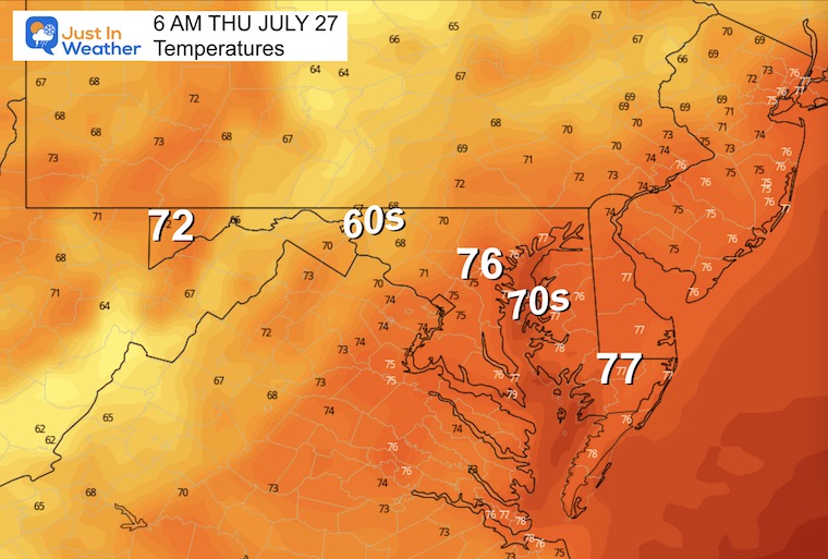 July 26 weather forecast temperatures Thursday morning