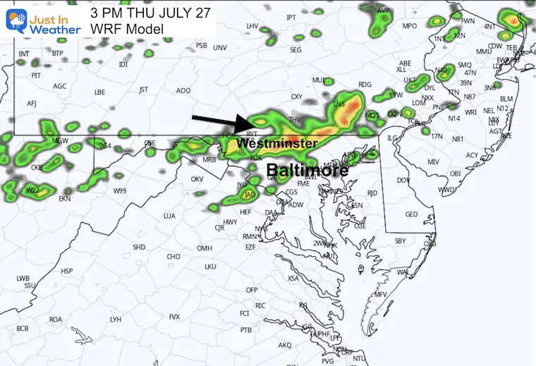 July 27 weather forecast storm radar Thursday 3 PM