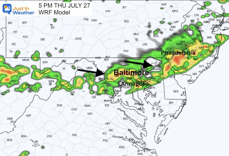 July 27 weather forecast storm radar Thursday 5 PM