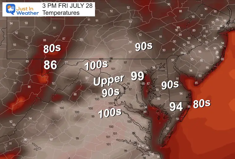 July 28 weather temperatures Friday afternoon