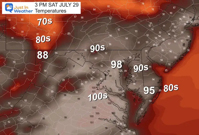July 28 weather temperatures Saturday afternoon