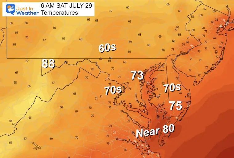 July 28 weather temperatures Saturday morning