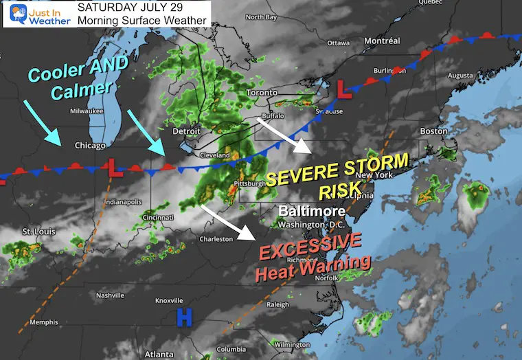 July 29 weather map Saturday morning