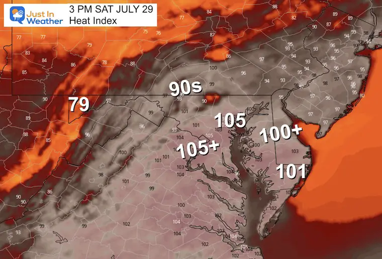 July 29 weather forecast heat index
