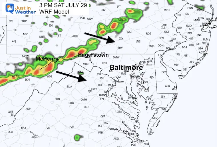 July 29 weather forecast storm radar Saturday 3 PM