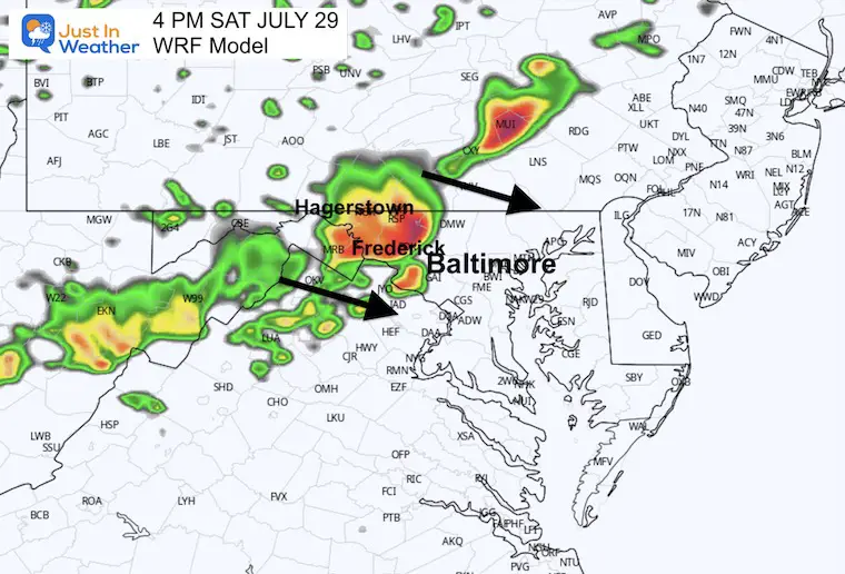 July 29 weather forecast storm radar Saturday 4 PM