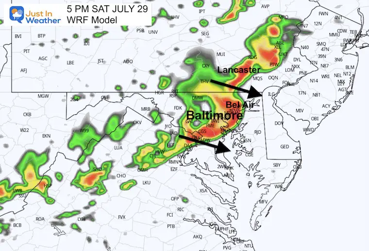 July 29 weather forecast storm radar Saturday 5 PM
